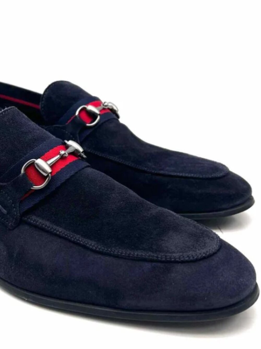 Section X Men's Navy & Red Suede Horsebit Loafers Size 10 - LIKE NEW